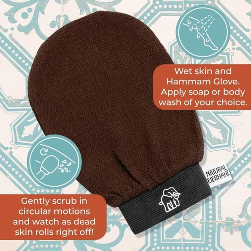 Natural Elephant Moroccan Black Soap 200g (7oz) and Exfoliating Hammam Glove Combo (Lovely Lilac)