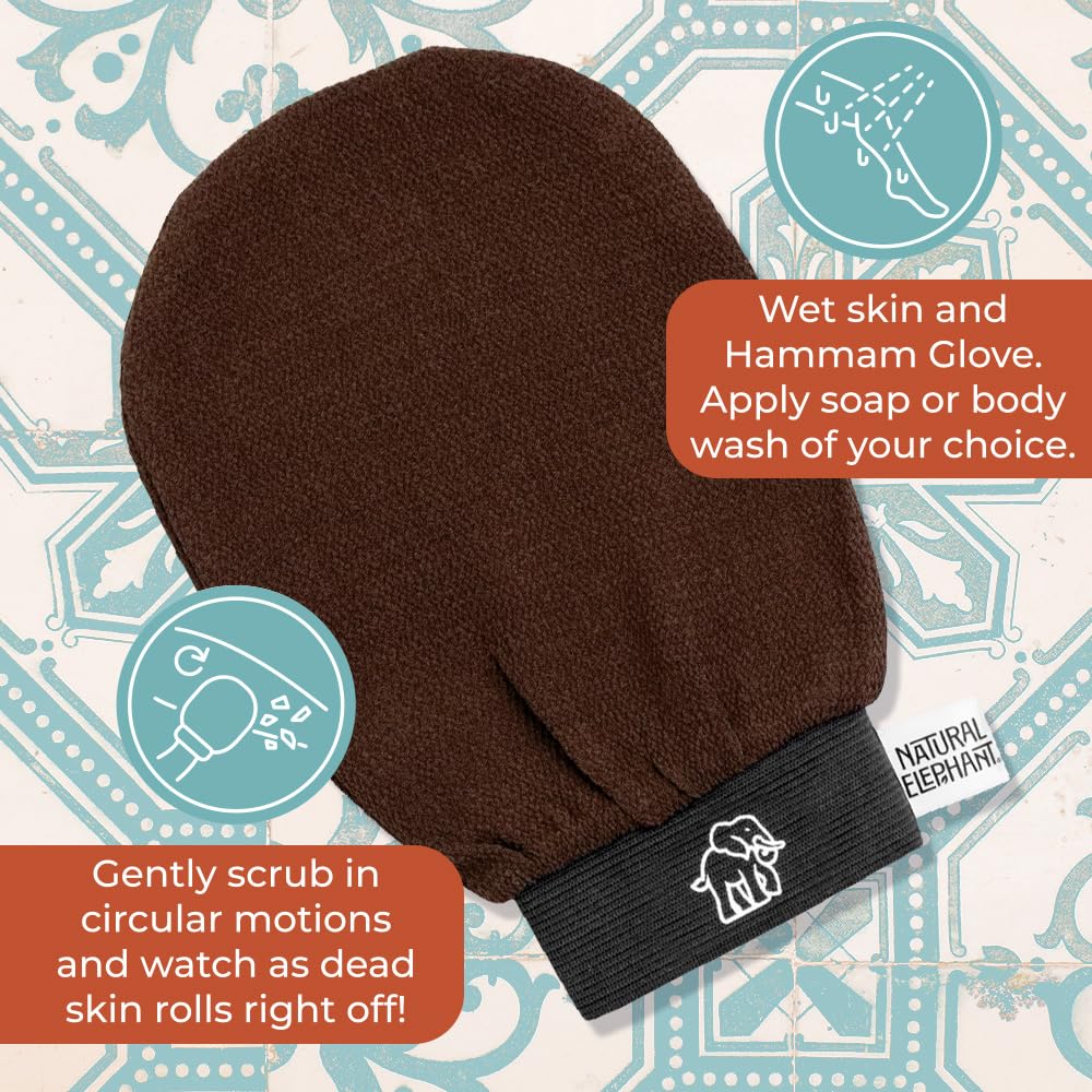 Natural Elephant Exfoliating Hammam Glove | Authentic Moroccan Kessa Body Scrub Mitt for Spa-Quality Skin Renewal (Chocolate Brown Single)