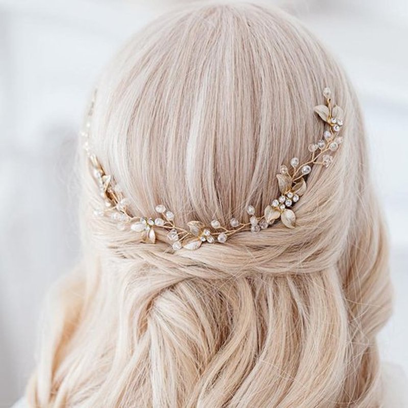 PTORIZNY Crystal Wedding Hair Comb Rhinestone Pearl Bride Hair Combs Gold Side Hair Combs Leaf Pearl Headpiece Bridal Hair Accessories for Women Christmas hair accessories
