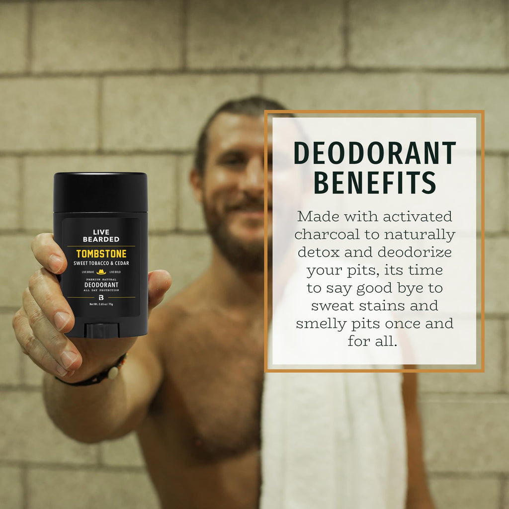 LIVE BEARDED® Men's Aluminum Free Deodorant, 1 Stick, Tombstone Scent