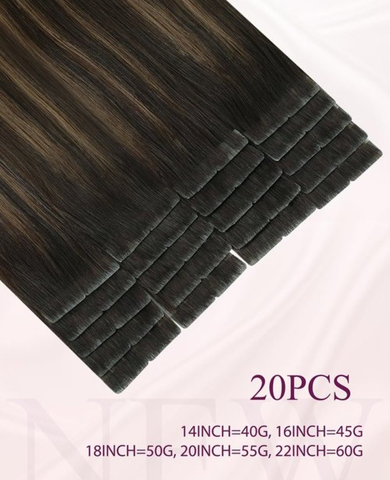 Pinkpearl Invisible Tape in Hair Extensions Human Hair, 20pcs 16inch 45g #2/6/18 Balayage Dark Brown to Chestnut Brown and Ash Blonde Injection Tape in Extensions Real Remy Human Hair Injected