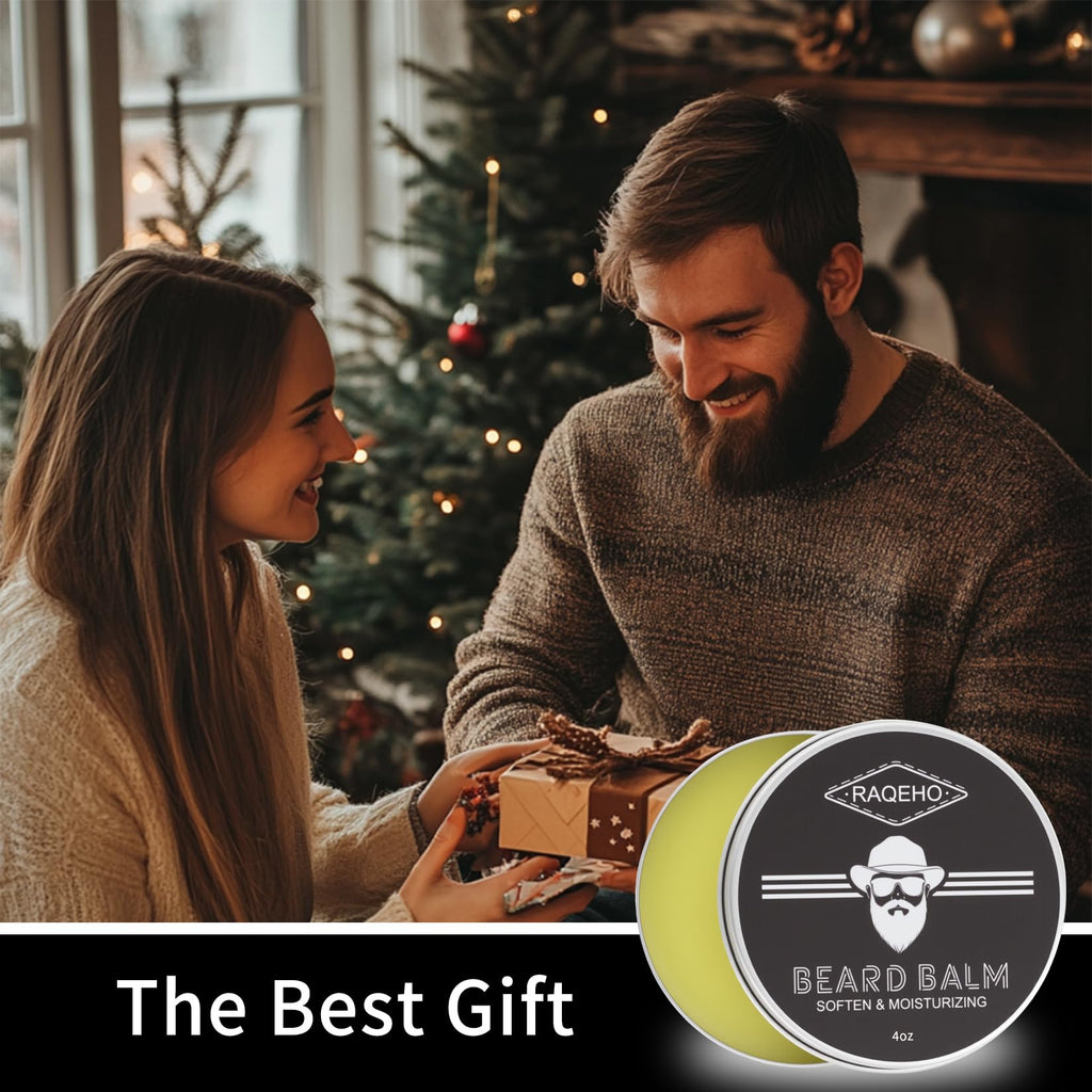 RAQEHO 4oz Beard Balm for Men - Mustache Wax Mens Beard Leave In Conditioner Butter Wax Cream Softener Shea Moisturizer Grooming Styling Dandruff Treatment Maintenance Gifts Care Products(Sandalwood)