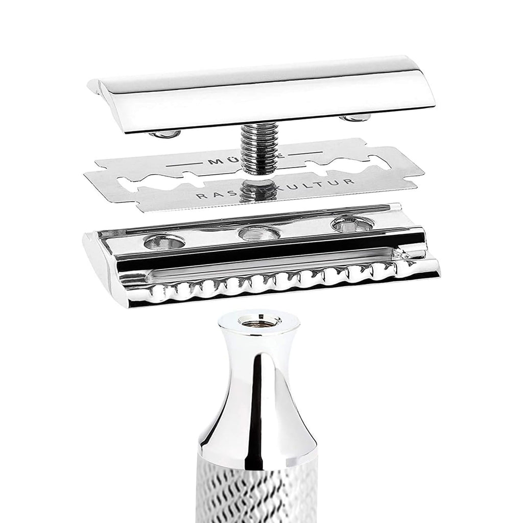 MÜHLE EDITION Chrome 2-Piece Shaving Set - Classic Closed Comb R89 Safety Razor & Razor Stand – Safety Razor Kit for Men, Shaving Razor, Straight Razor Shaving Kit for Men