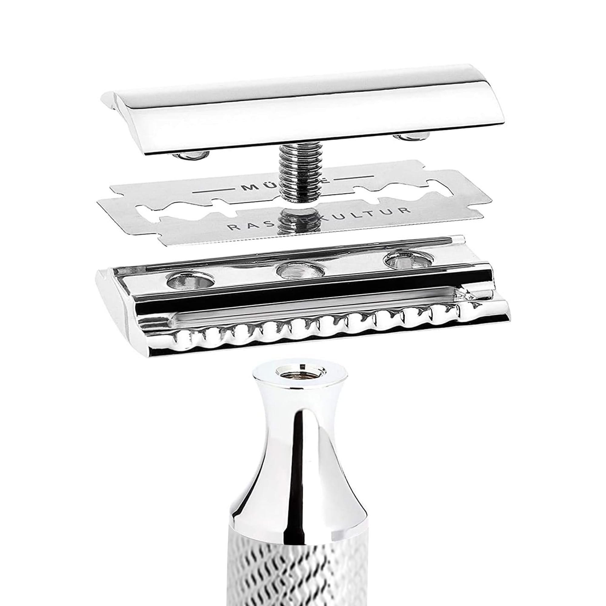 MÜHLE EDITION Chrome 2-Piece Shaving Set - Classic Closed Comb R89 Safety Razor & Razor Stand – Safety Razor Kit for Men, Shaving Razor, Straight Razor Shaving Kit for Men