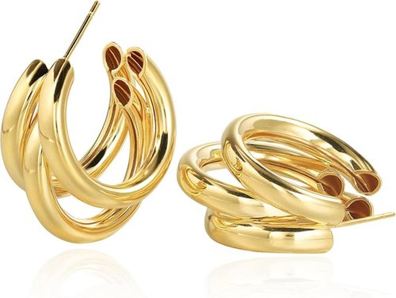 Skiennix Chunky Gold Hoop Earrings - 14k Gold Plated, Hypoallergenic, Trendy Design for Women