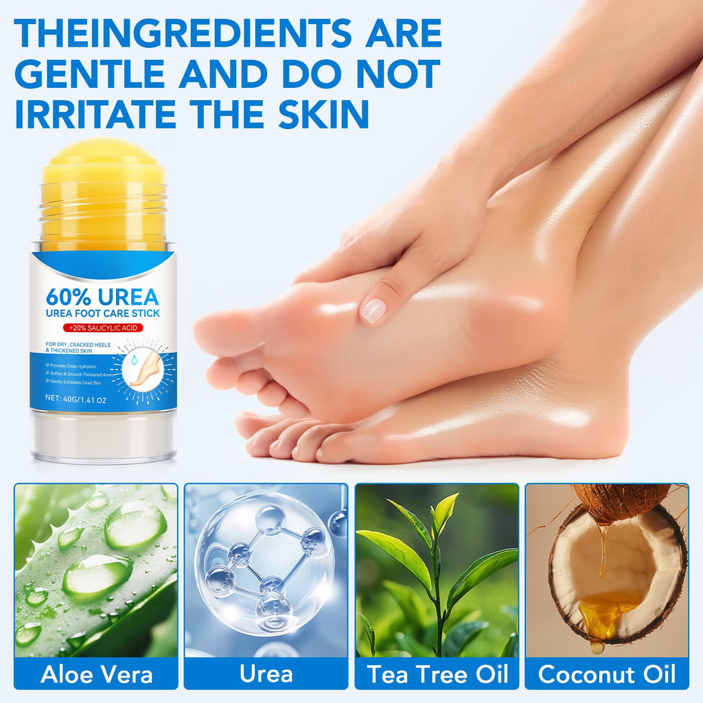 WeiWeiLa Urea Cream, Intensive Foot Repair Stick 60% Urea with 2% Salicylic Acid Heel Balm Stick, Maximum Strength Callus Remover Foot Care Cream for Cracked Heels, Dry Feet & Rough Skin