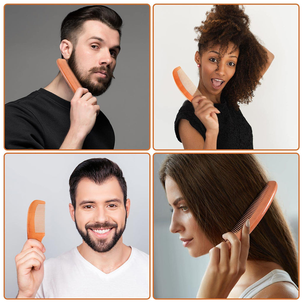 Patelai 6 Pcs Wooden Combs for Women Men, Natural Sandalwood Comb Set, Wide and Fine Teeth for Anti Static Hair Beard(Cute Style)