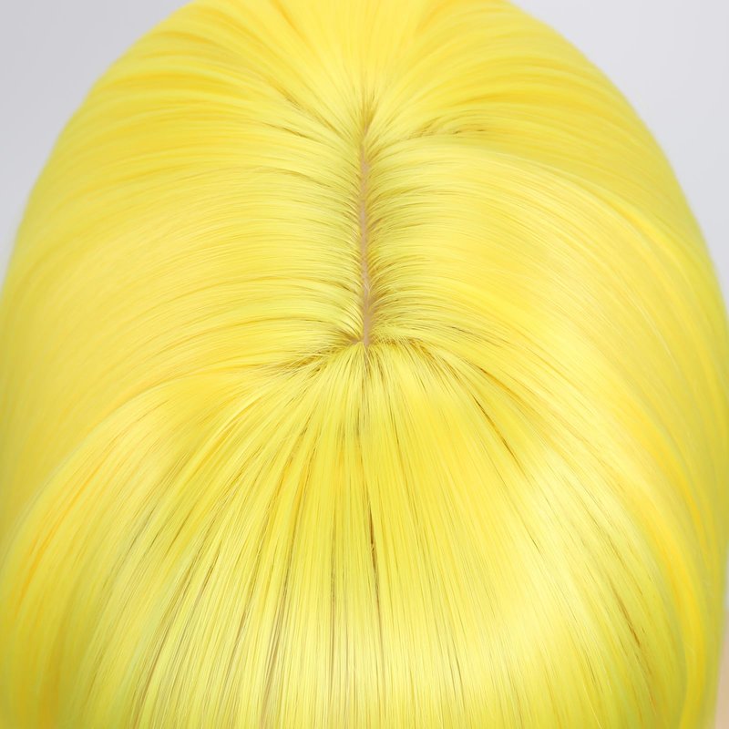 Yellow Short Bob Wig with Bangs, Synthetic Straight Hair Wigs for Women, 14 Inch Cosplay Costume Bob Wig (Yellow)
