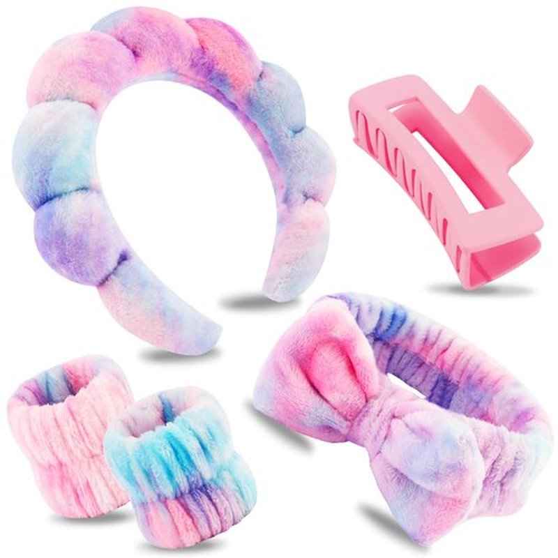 Canitor Spa Headband Wrist Bands with Hair Clips Skincare Makeup Self Skin Care Washing Face Vanity Accessories Things Teens Teenager Tween Clean Girl Gifts Cute Tie Dye Trendy Stuff
