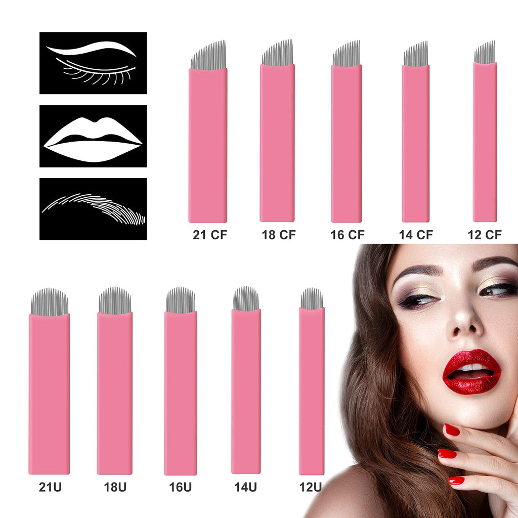 50 pcs Pink Disposable Microblading Blade NANO U18 Microblades 0.15mm Nano Needles Perfect for Hair Strokes Eyebrow Thinnest needles in Market (18U)
