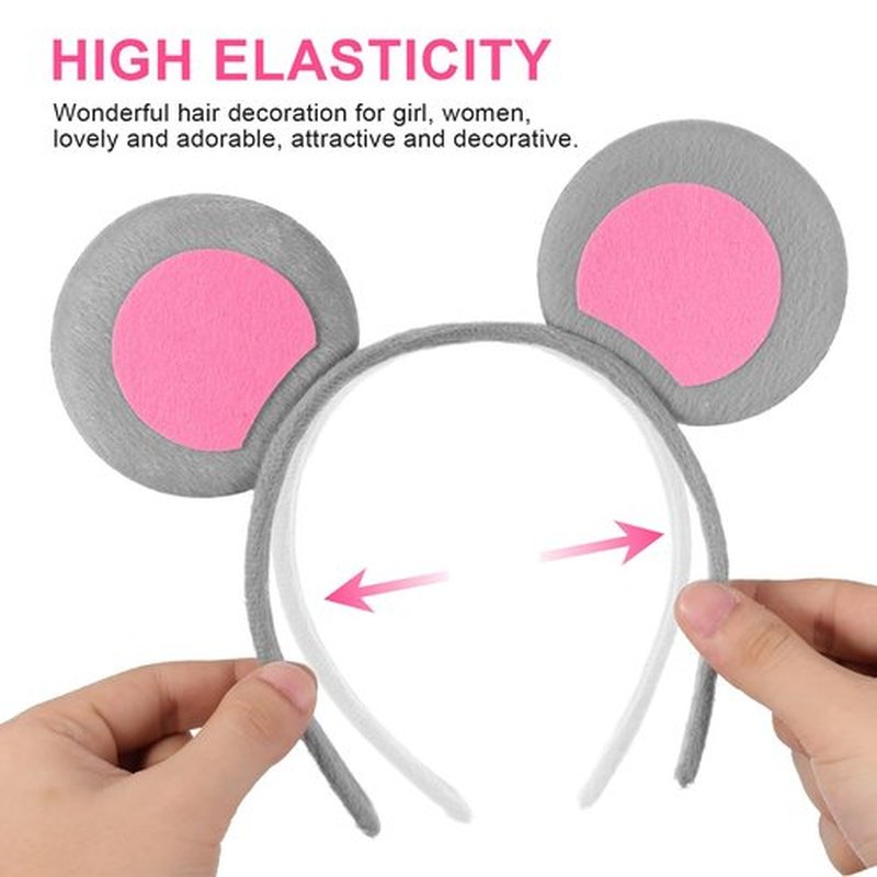 Beaupretty Mouse Ears Headband, 6pcs Mouse Costume Accessory Rat Ears Headband Kids Gray Cartoon Animal Headwear Cosplay Party Photo Props