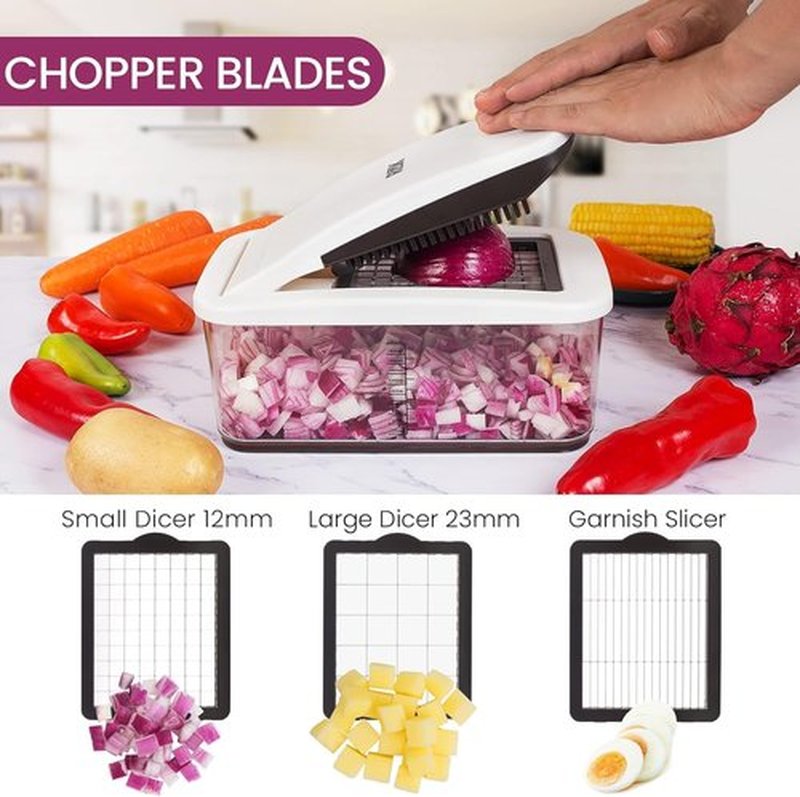 RüK Vegetable Chopper - Extra Large 10-in-1 Multifunctional Cutter with 6 Blades & 4 Spiralizers | Includes E-Recipes