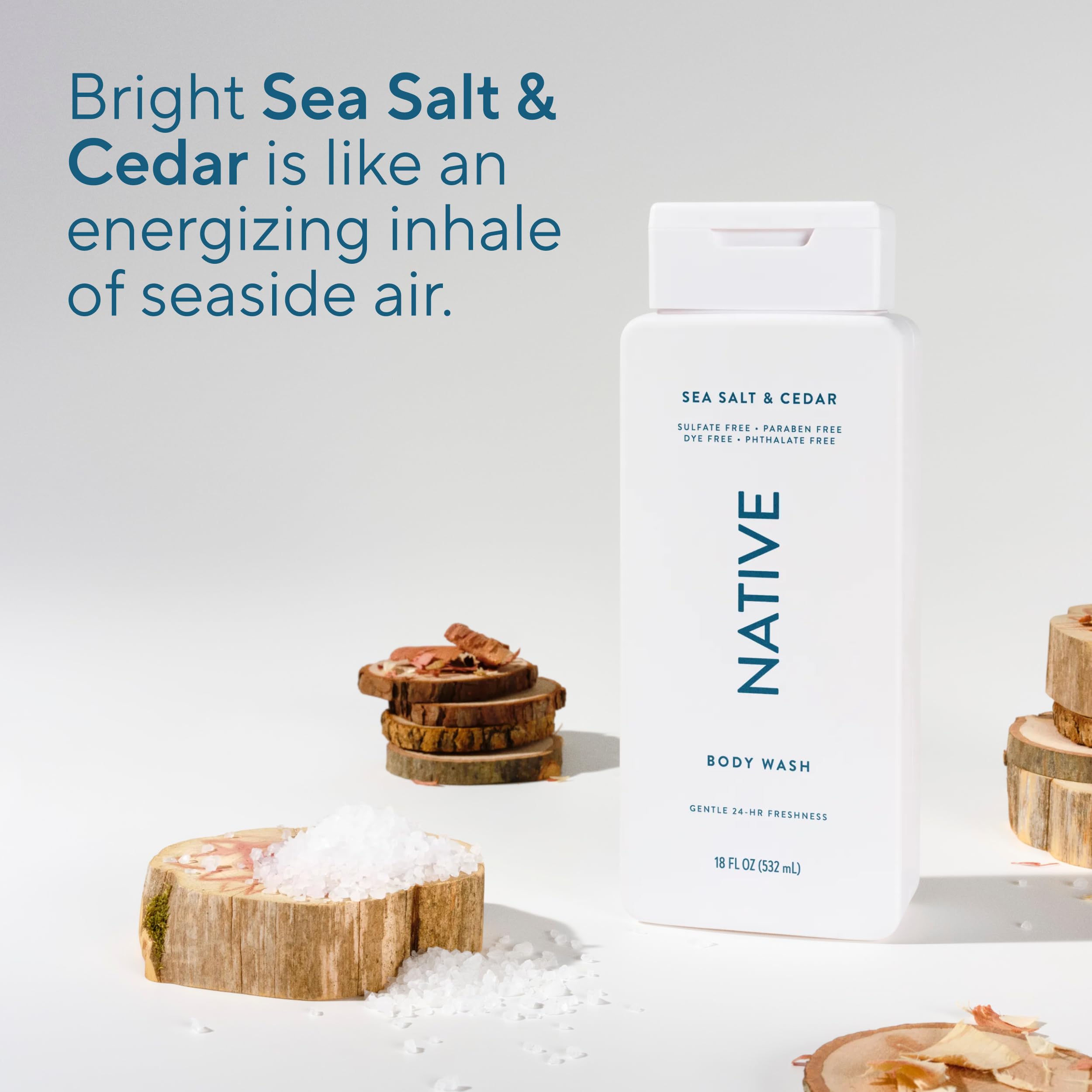 Native Natural Deodorant & Body Wash Bundle for Men Contains Naturally Derived Ingredients, Sea Salt & Cedar Scent, 2.65 oz & 18 oz (Pack of 2)
