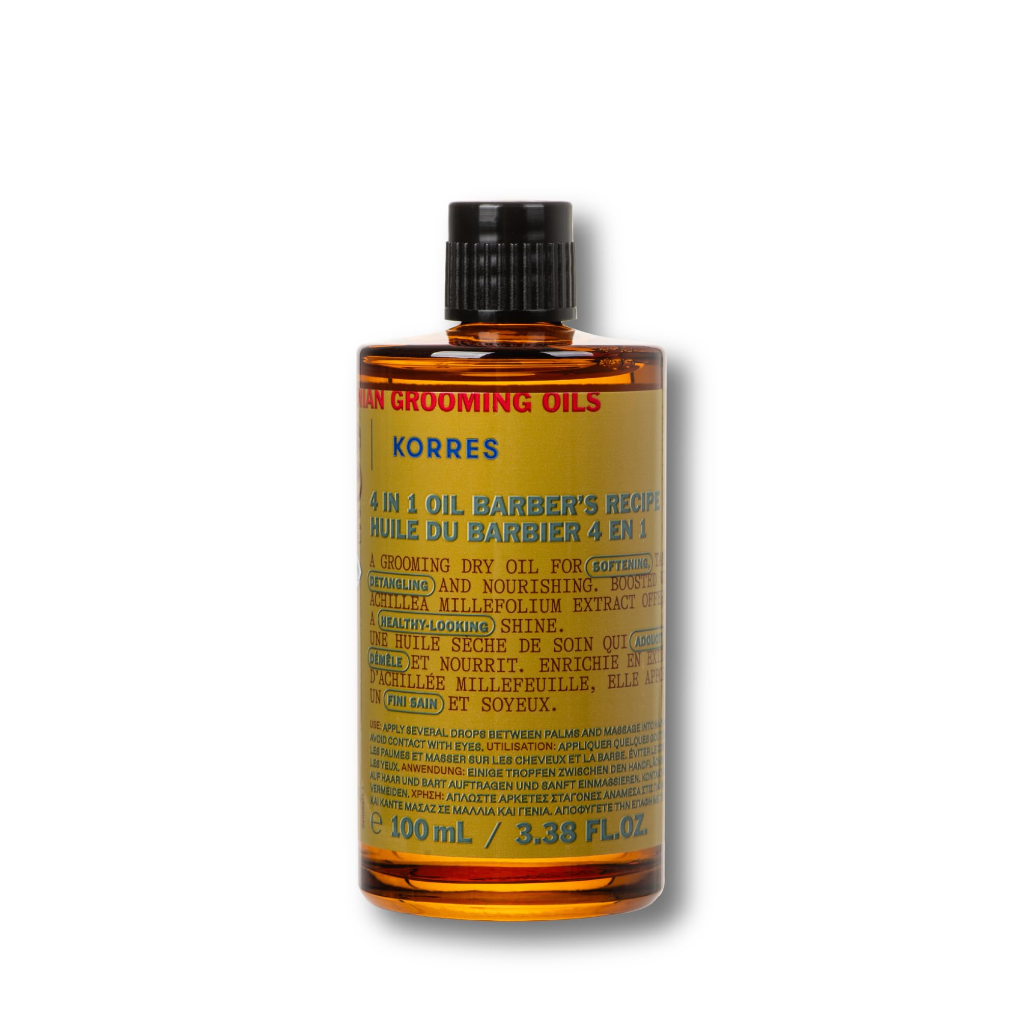 KORRES Athenian Grooming 4-in-1 Men’s Care Oil, Dry Oil for Hair & Beard with Achillea Millefolium, Abyssinian, Almond & Olive Oils, Detangles, Softens, Vegan, Silicone & Paraben Free, 3.38 Fl Oz