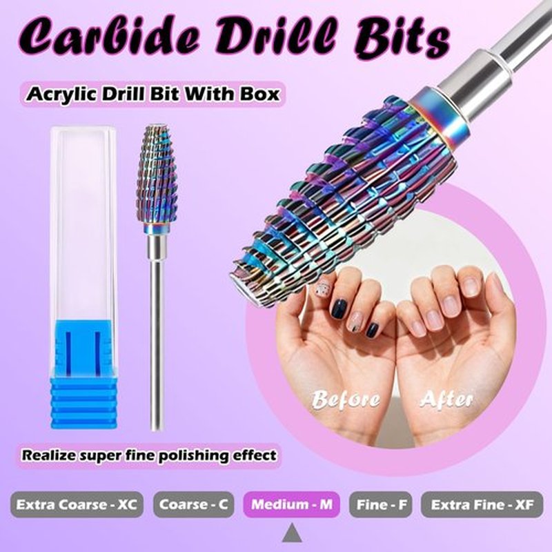 FANTEXY 3/32" Nail Drill Bits, Carbide Drill Bits Nail Tech for Fast Remove Acrylic or Hard Gel, Drills Bit for Nails Art Tools, Drills Bit for Nails Tech Manicure Polishing Home Salon (Medium - M)