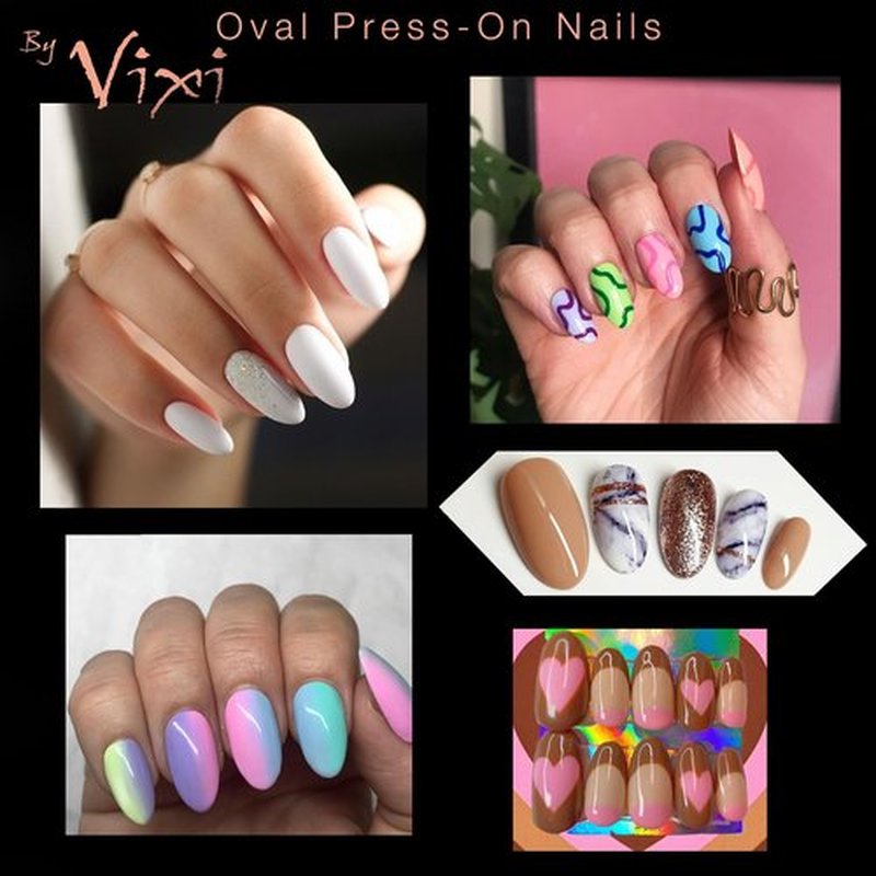 By Vixi 600 MEDIUM OVAL NAIL SET with PREP FILE, 10 Sizes – Clear Express Full Cover False Fingernail Extensions for Salon Professionals & Home Use