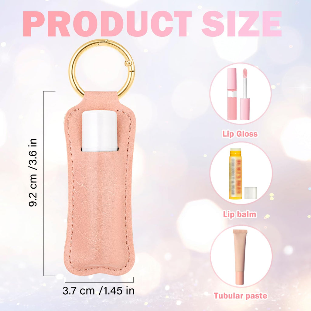 LUCKINEE 3PCS Lip Balm Holder For ChapStick Key Chain Lipstick Holder Key Chain, PU Leather Lip Balm Holder Pouch Keychain Lip Gloss Keychain With O Spring Key Chains Women Cute