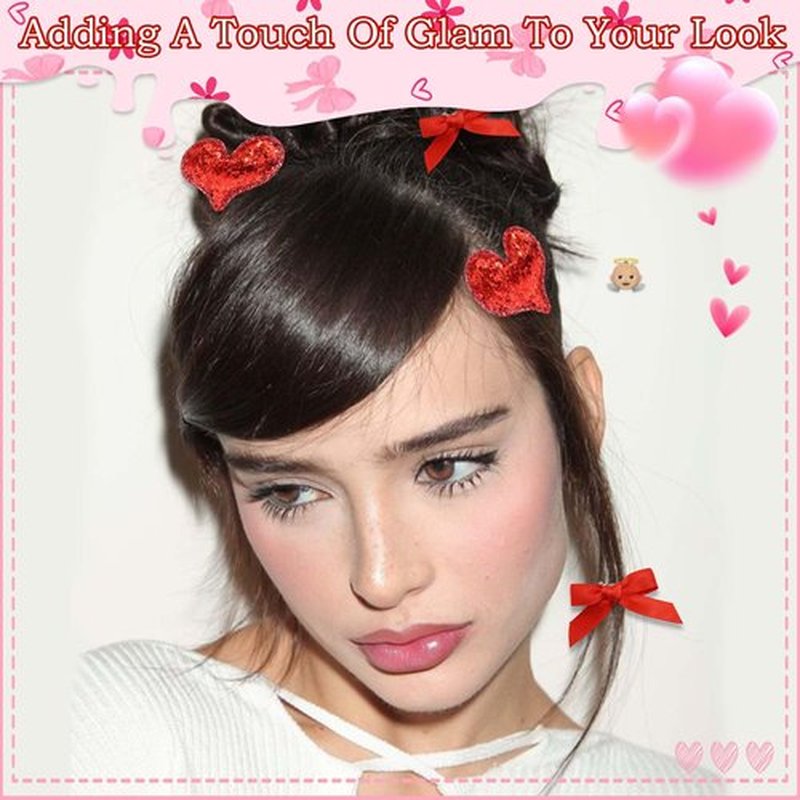 STGDAK Red Hair Bows For Girls Cute Heart Clips Valentines Bow Clip Glitter Sequin Heart Hairpin Mini Bowknot Barrettes Satin Ribbon Bow Valentine's Day Hair Accessoires For Women Girls Party Decor