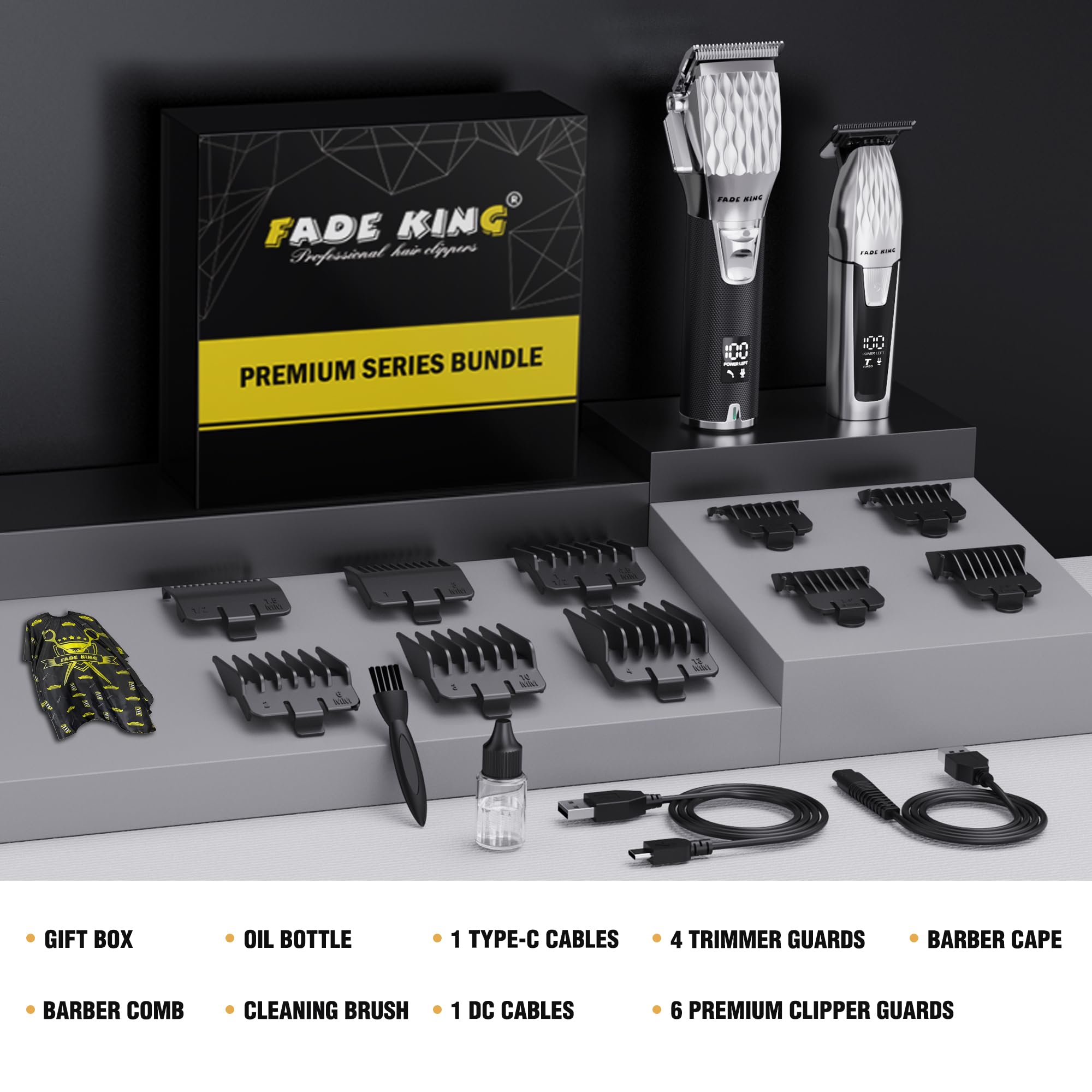 FADEKING® Professional Hair Clipper and Beard Trimmer Kit for Men, Cordless Hair Cutting & Grooming Set with Zero Gap T-Blade Trimmer, Barber Hair Trimmer for Home Use, Mens Grooming Gift for Men