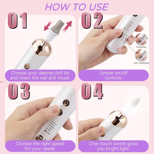 Professional Manicure Pedicure Kit, Electric Nail File Set, Cordless Electric Nail Drill Machine, 5 Speeds Hand Foot Care Nail Drill for Thick Nail Toenail Cuticle with 9Pcs Drawing Brushes