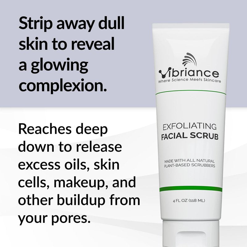 Vibriance Ultra-Gentle Face Scrub, 4 fl oz - Exfoliating Facial Wash Unclogs Pores - Sulfate and Paraben-Free Exfoliator For All Skin Types - Made with Natural Ingredients