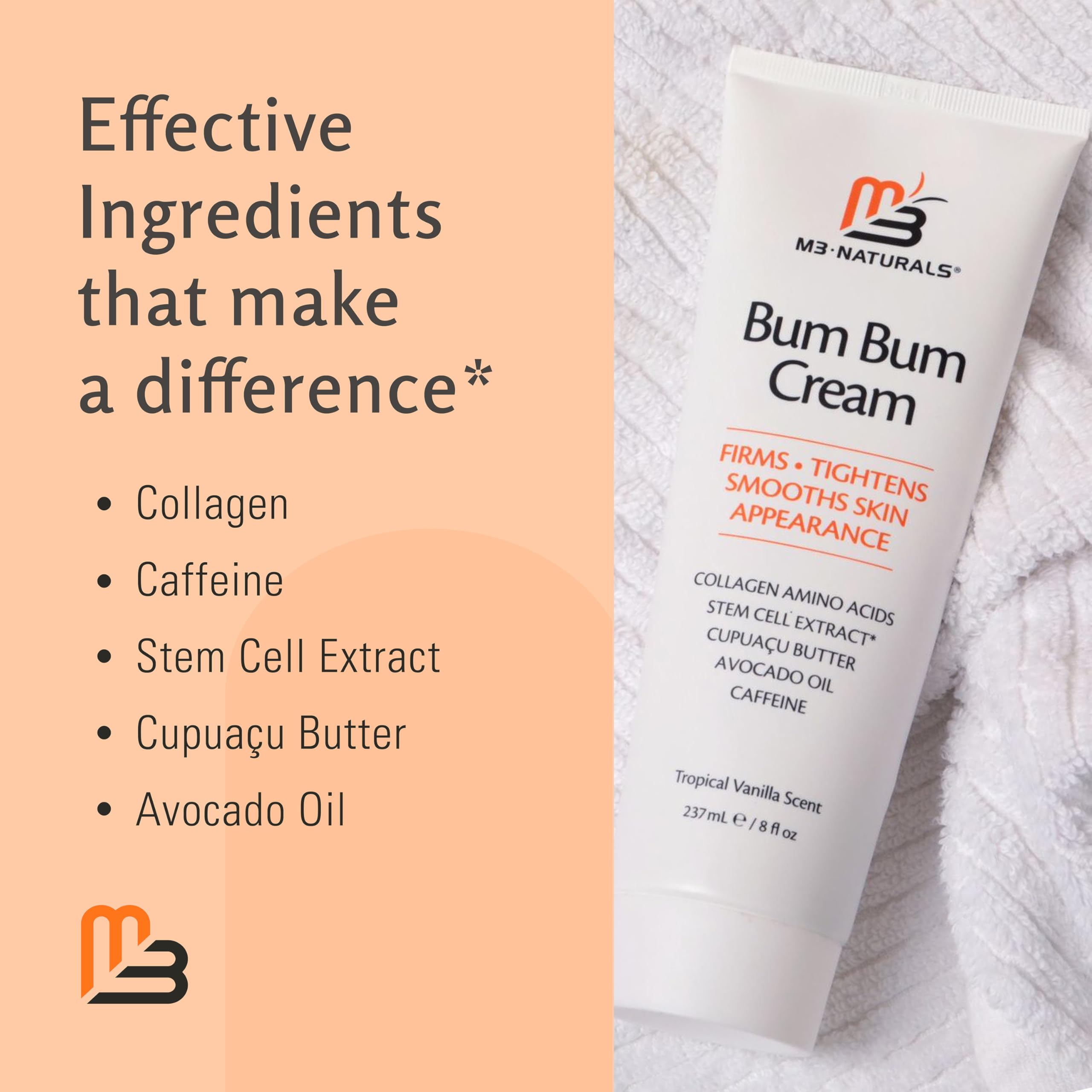 Bum Bum Cream with Lemon Vanilla Scent, 2-in-1 Skin Care Cellulite Treatment & Massage Lotion, Non-Greasy Skin Tightening for Firm Butt, Belly, and Thighs with Cupuaçu, Collagen, and Caffeine, 8 Fl Oz