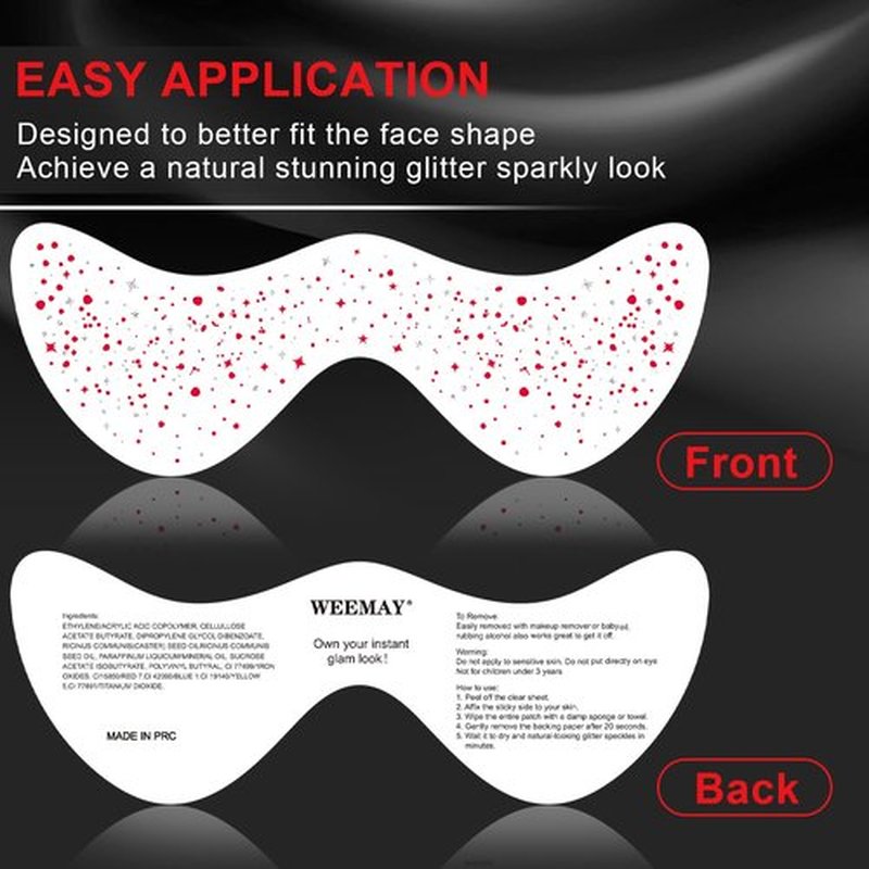 10 Pcs Red-Silver Dual-tone Glitter Freckles,Red and Silver Christmas Glitter Freckles Face Tattoo, Waterproof Face Sparkle Freckles, Long-lasting 48h Temporary Tattoos for Women and Girls