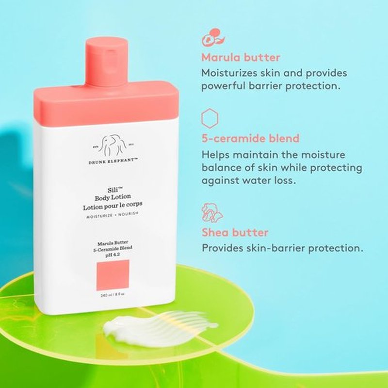 Drunk Elephant Sili Body Lotion - Lightweight Daily Hydration - 240 ml/8 fl oz - Clean & Cruelty-Free Skincare