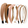 Hazms 7 Pcs Headbands for Women Non Slip Headband Brown Knotted Headband for Women Pearl Headbands Different Fashion Headbands Hair Accessories