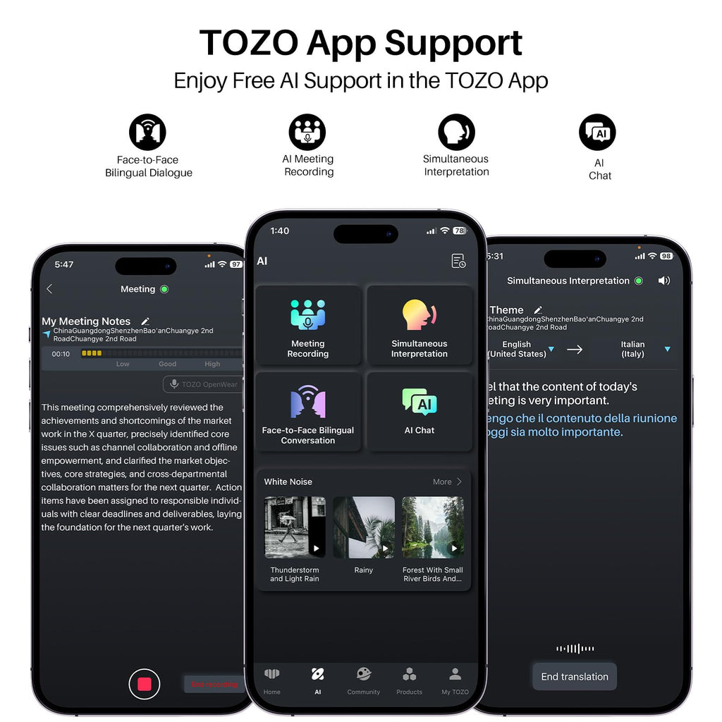 TOZO OpenWear Open Ear Earbuds, AI Translation Earbuds Real Time 145+ Languages, 60H Translator Ear Buds Audifonos Traductores Inglés Español, Bluetooth Headphones 5.4 with Smart Display for Office