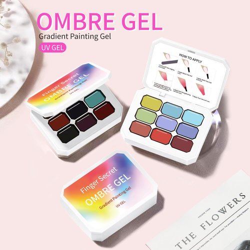 SMSMYXF Finger Secret Ombre Gel Nail Polish Set, 9 Colors, UV Pat Painting Gradient Blooming Gel Kit with Application Guide (OMBRE-5, 1SET)