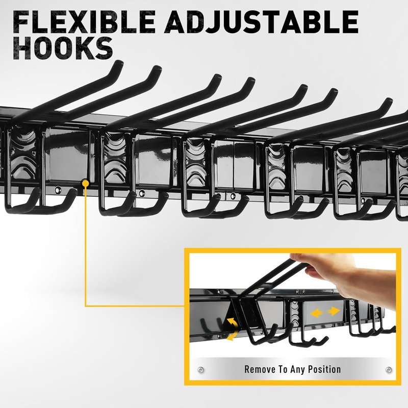 ELEAD Garage Tool Organizer - 9-Pairs Heavy Duty Wall Mount Hooks | Adjustable 48-Inch Design for Yard Tools