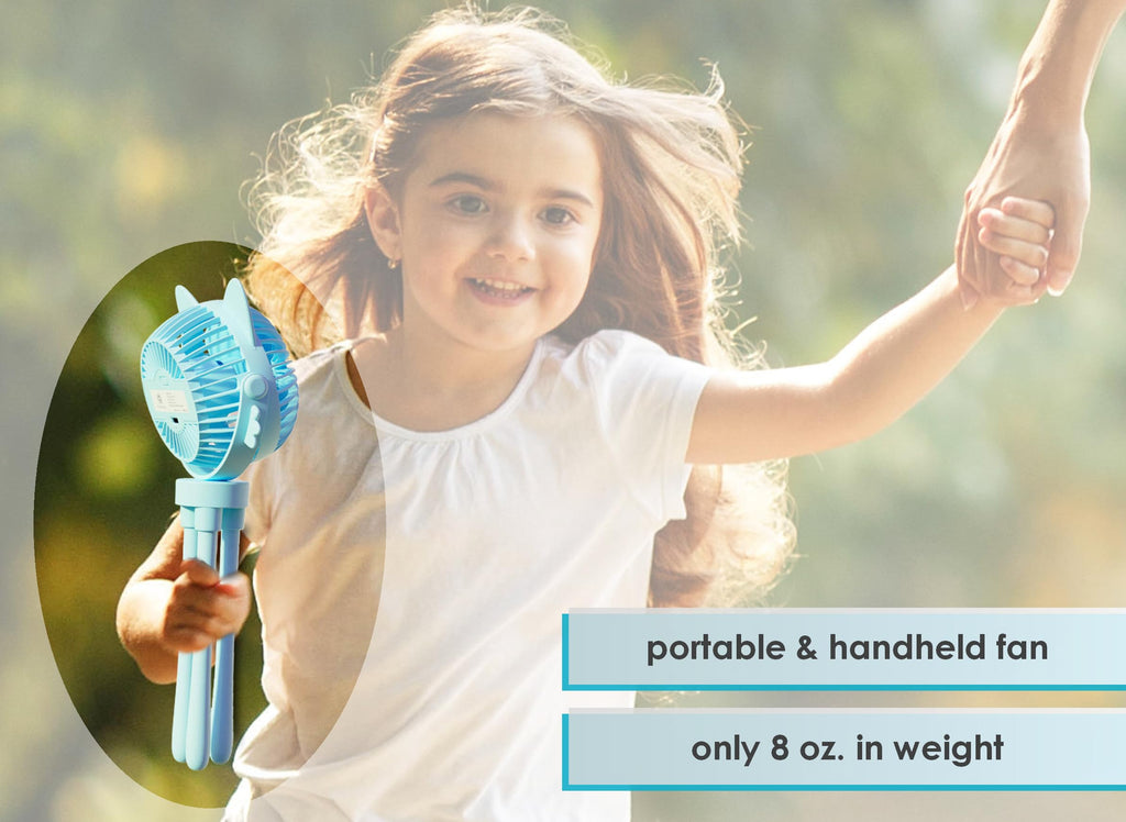 FANimal Portable Stroller Fan for Baby – Rechargeable Handheld & Clip-On USB Fan, Stroller Accessories with Night Light (Blue)