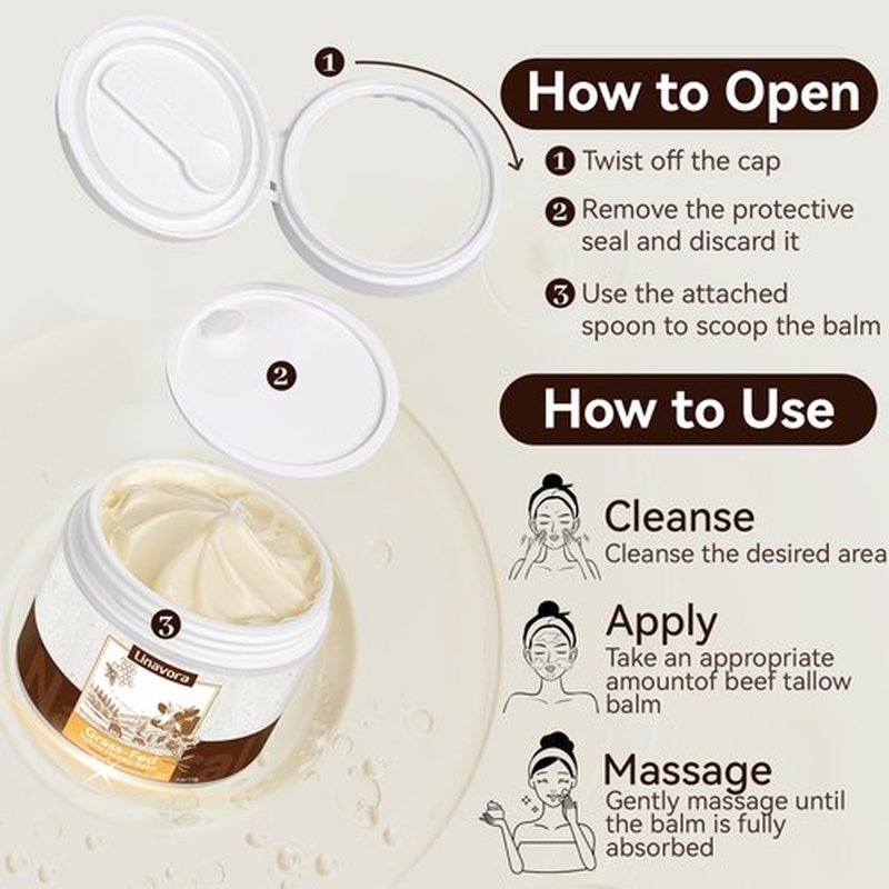 Linavora Tallow and Honey Balm – Natural Moisturizer with Grass-Fed Beef Tallow for Skin, Honey, Vitamin E – Unscented, 4oz – Ideal for Face & Body Care