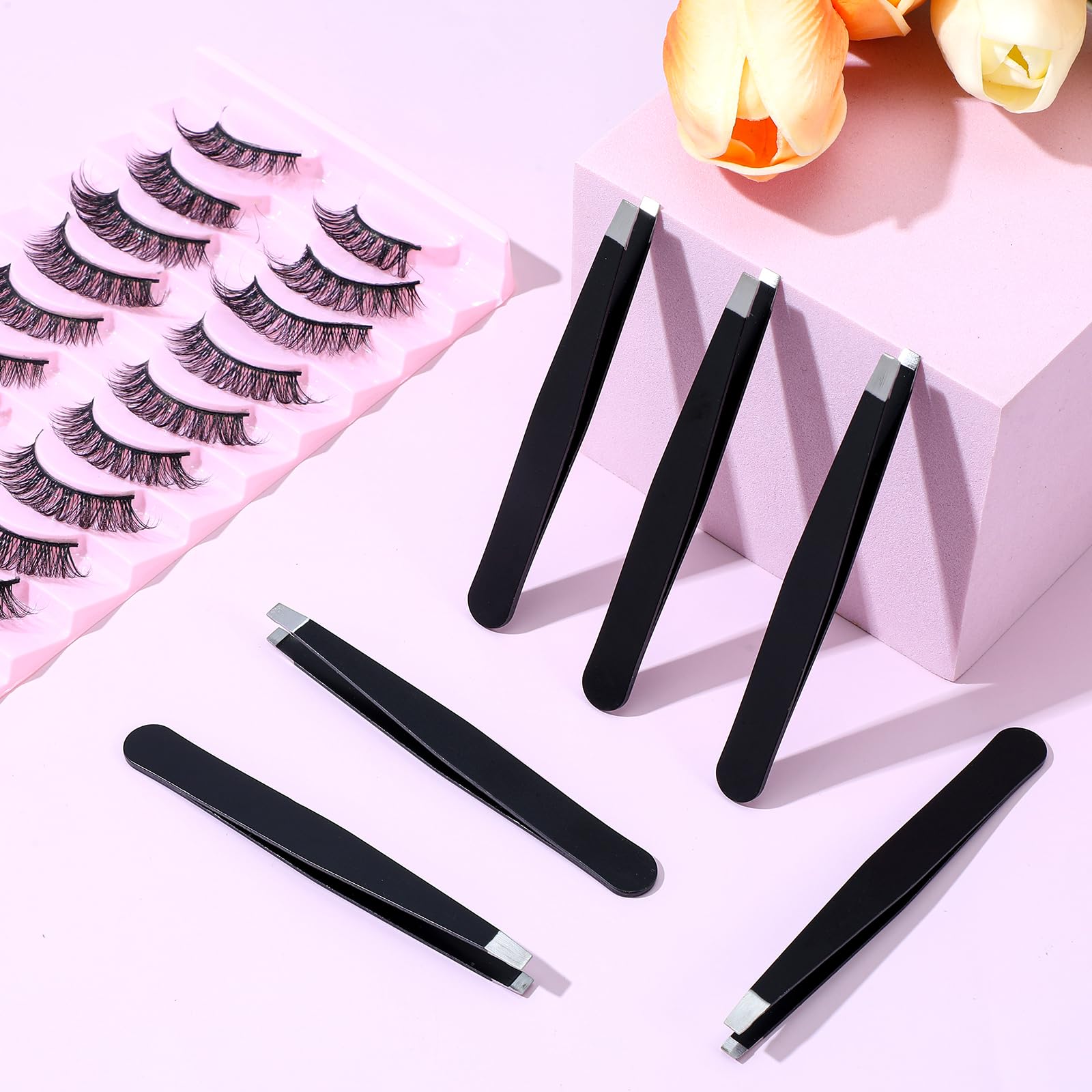 50 Pcs Eyebrow Tweezers Stainless Steel Slanted Tip Tweezers Inward Growing Hair Remover Eyebrow Precision Splinter Kit Suitable for Women and Men Leg Facial Skin