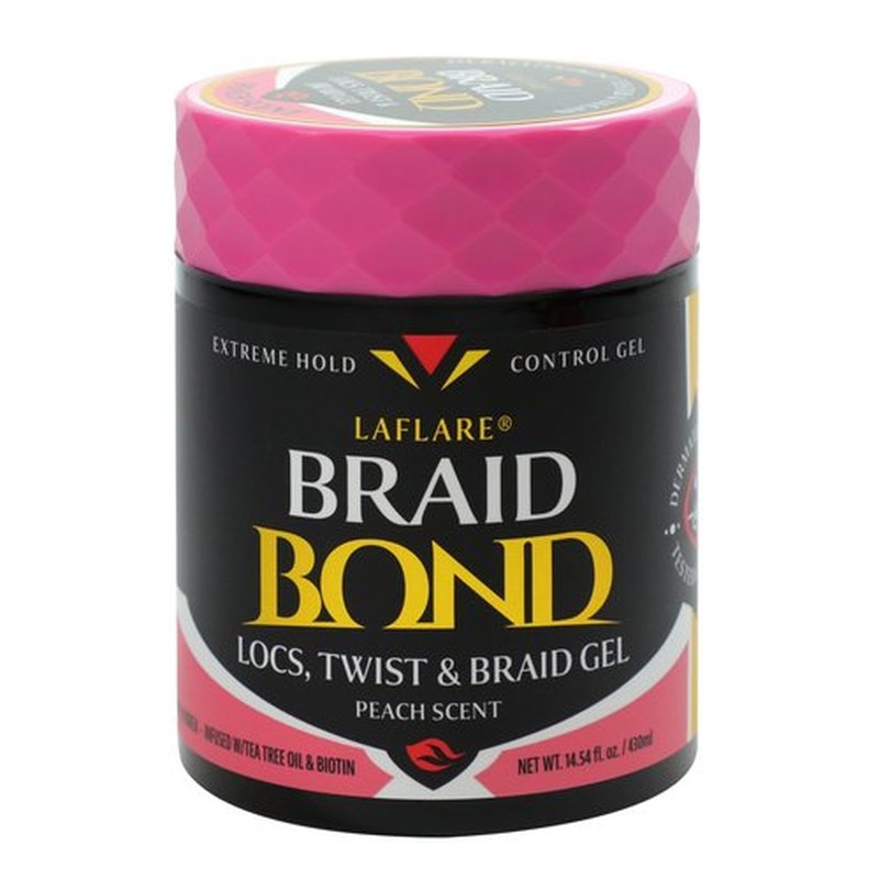 Laflare 430 ml Braid Bond Gel Bulk Extreme Hold for Natural & Kids Hair, Vegan, Nourishing, Braiding Hair, Twist Hair (Peach)