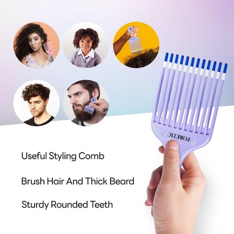 Foretic Smooth Hair Pick Comb for Curly, Thick, Medium to Long Hair, Facial Hair（Pink, Purple）