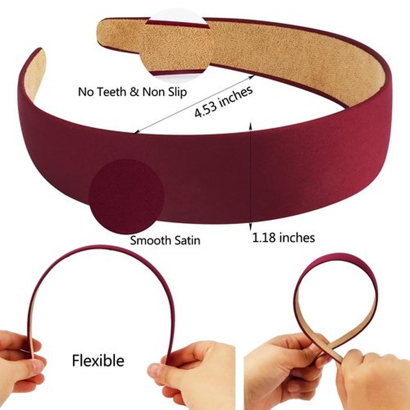Atoden Satin Headbands for Women & Girls - Red, Burgundy Plain Headbands (1.18 Inch Wide) - Non Slip, Hard, Thin - DIY Crafts, Costume, Holiday & Christmas Gifts