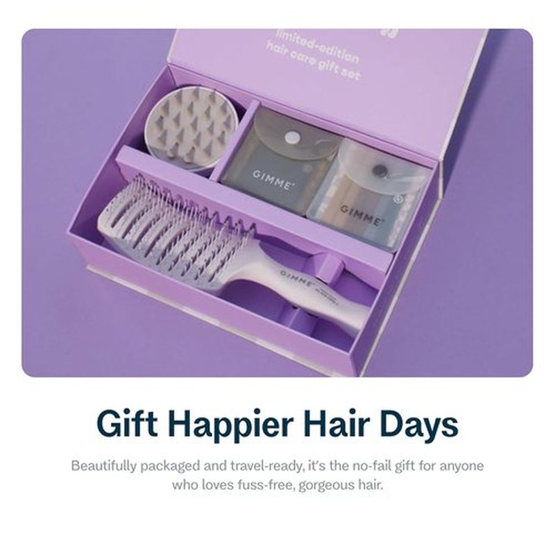 Gimme Beauty Magic Is In The Hair Gift Box - Essential Hair Care Set for All Hair Types - Includes Bands, Detangler & Massage Brush