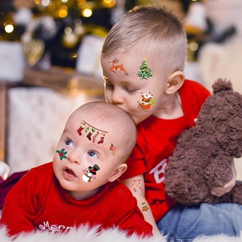 Apeso Christmas Temporary Tattoos for Kids, 24 Sheets Fake Cute Tattoo Stickers Waterproof for Body Face, Birthday Christmas Party Favors Supplies Stocking Stuffers Gifts for Boys Girls