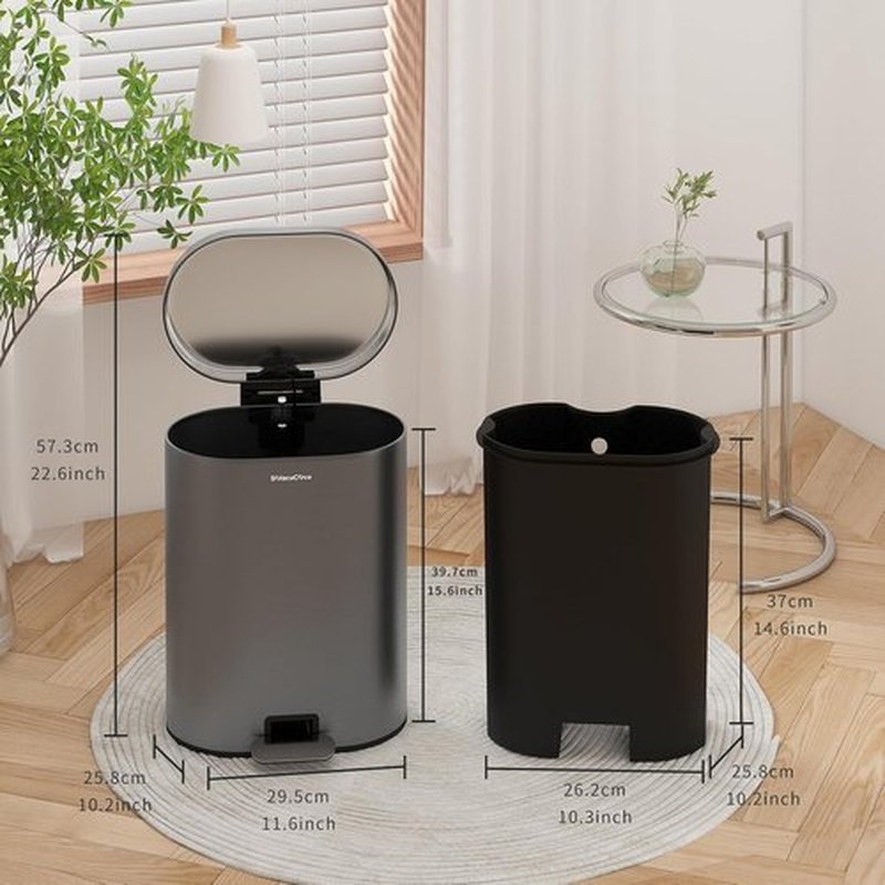 Skiennix Small Bathroom Step Trash Can - 3.2 Gallon Stainless Steel Bin with Soft Close Lid | Volcanic Gray