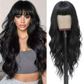VOZIFAXIU Black Wig with Bangs for Women 26 Inch Long Wavy Black Wigs Synthetic Heat Resistant Wig for Daily Party Use