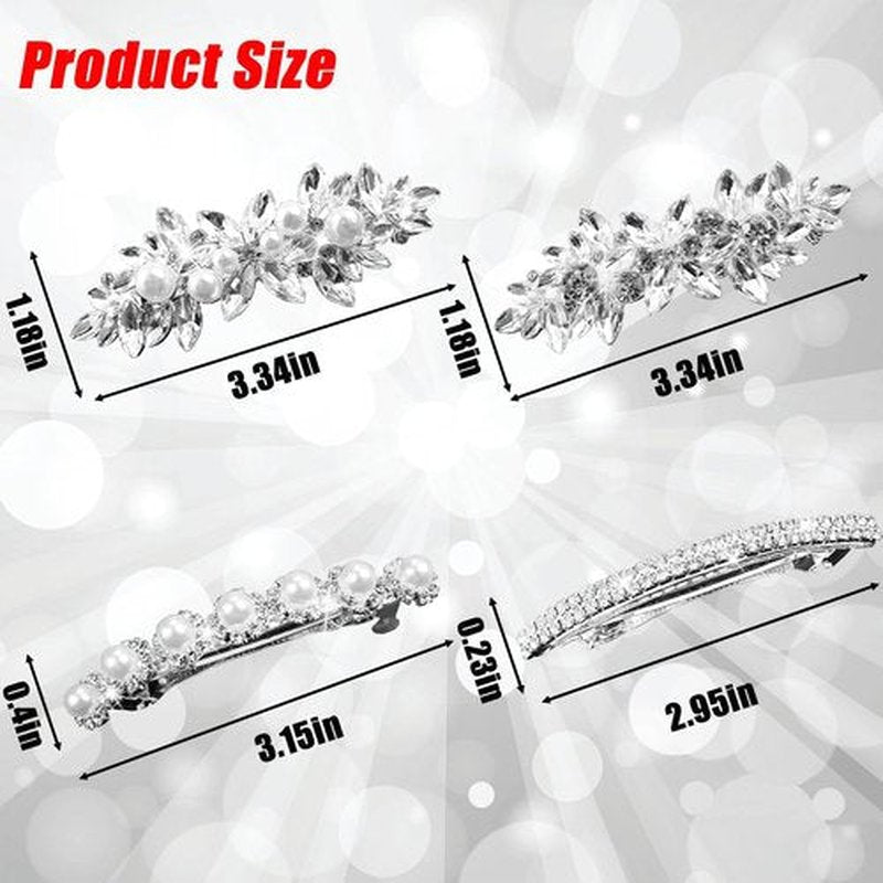 4 Pieces Rhinestone Bridal Hair Clip, Pearls Wedding Hair Pins Crystal Hair Clips, Rhinestone Jewelry Barrette Elegant Hair Accessories for Brides Bridesmaids Flower Girls…