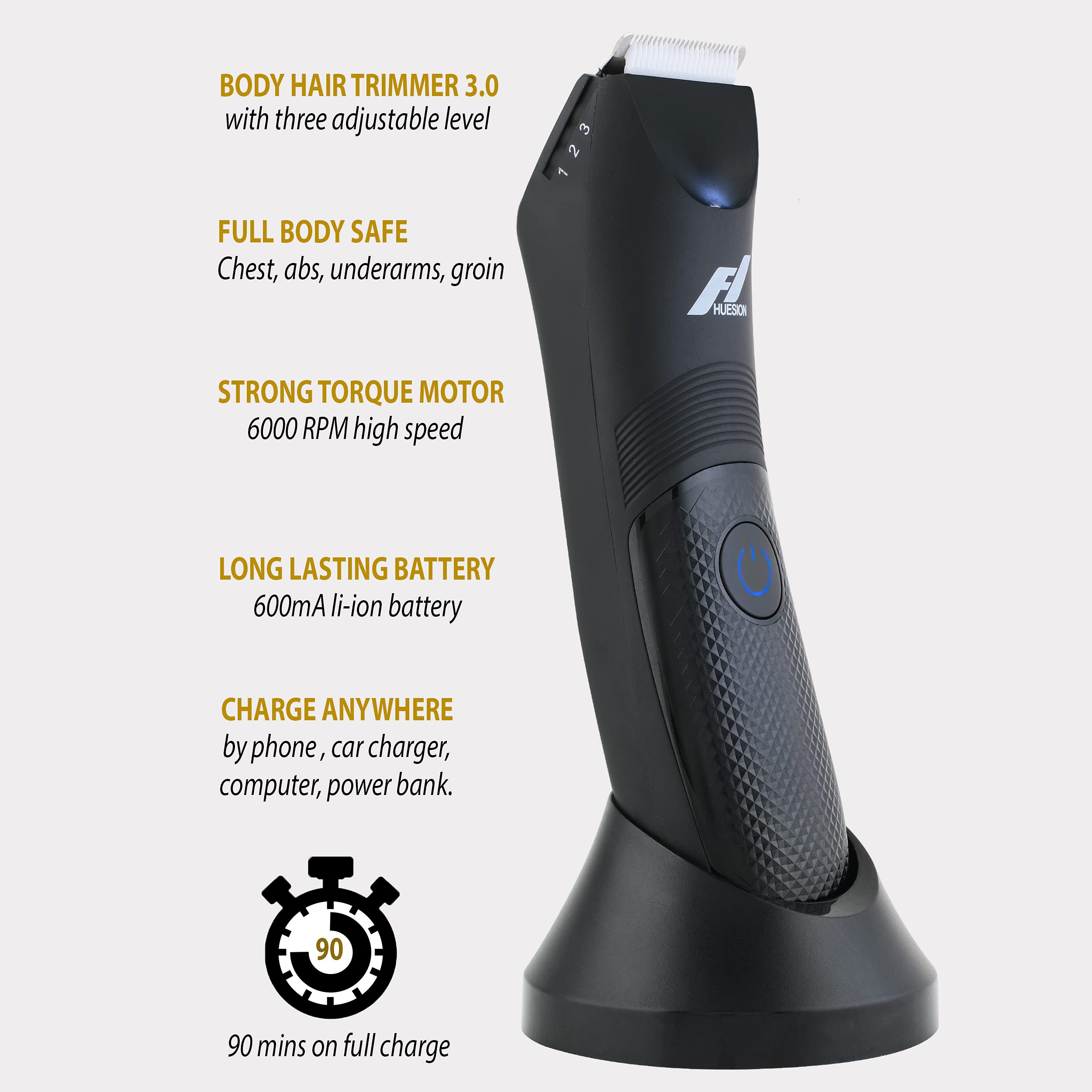Fhuesion® Manscape Trimmer for Men -IPX7 Waterproof Ball Trimmer w/Light & Ceramic Blade, Body Groomer for Pubic/Body/Groin Grooming, Electric Razor Shavers USB-C Charging, No Nicks, Gifts for Him