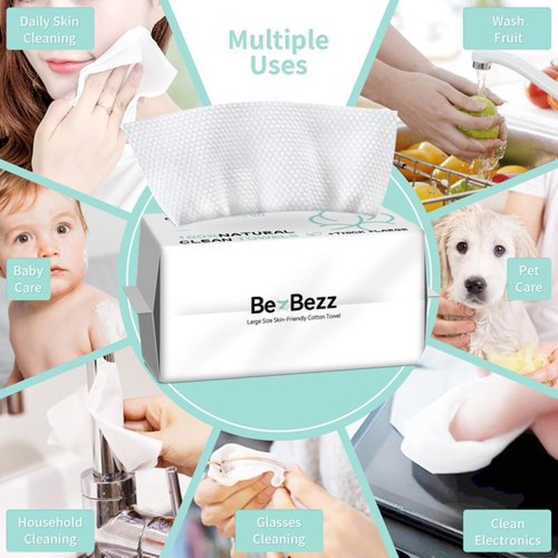 Face Towels Disposable 100% Cotton Biodegradable Facial Cleansing Cloths Extra Thick and Soft for Sensitive Skin, Lint-Free, Super Absorbent, Makeup Remover Dry Wipes for Face Cleansing