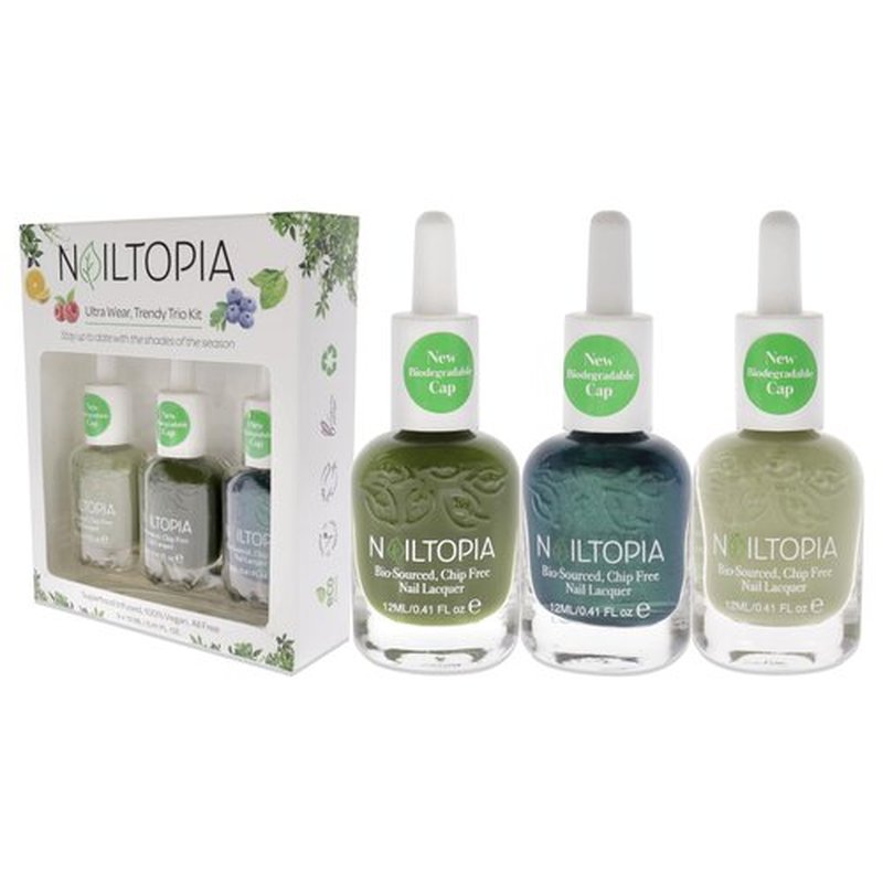 Nailtopia Be-Leaf In Yourself Kit: Ultra Wear, Trendy Trio Kit - All Natural, Strengthening Biotin and Superfood-Infused Polish - Chip Resistant Formula - Quick-Dry, Long Lasting Wear - 3 pc