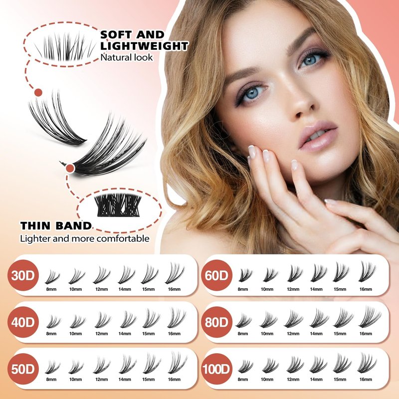Volume Lash Clusters Kit 30-100D DIY Eyelash Extension 708pcs Thick Individual Lashes 8-16mm with Lash Bond and Seal, Tweezers, Brush, Super Thin Band False Eyelashes EPUDY FIHSALA