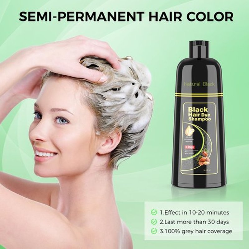 BELEZALIB Black Hair Dye Shampoo for Woman & Man, Argan Hair Color Shampoo 3 in 1, Semi-Permanent Gray Hair Coverage, Mild Formula, Lasts 30 Days(16.90 oz)
