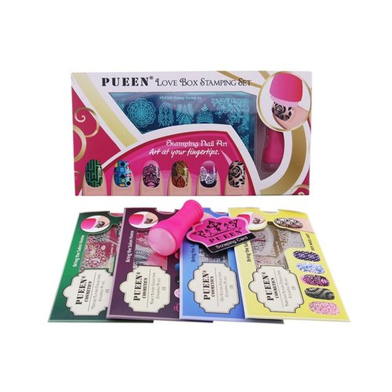 PUEEN Nail Art Stamping LOVE BOX I - 4 Lover Collection Plates - 125x65mm Unique Nailart Polish Stamping Manicure Image Plate Accessories Kit - BH000576