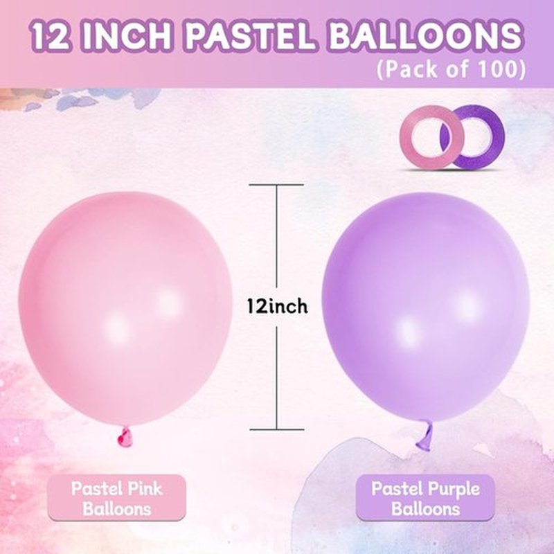 Pink and Purple Balloons - 100 Pack 12-Inch Latex Balloons for Girls' Baby Showers & Birthday Parties